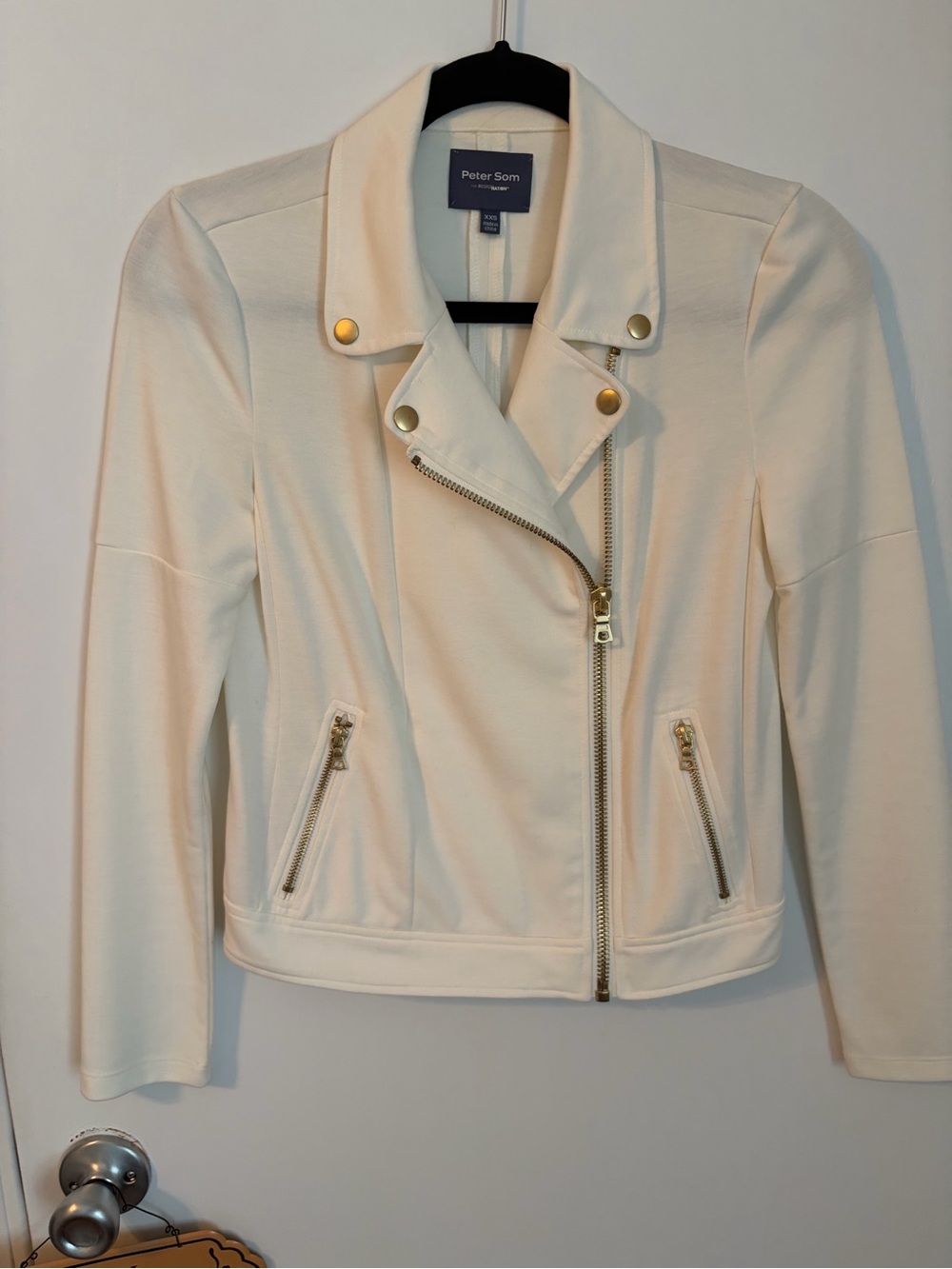 Peter Som Cream Biker Jacket with Gold Hardware